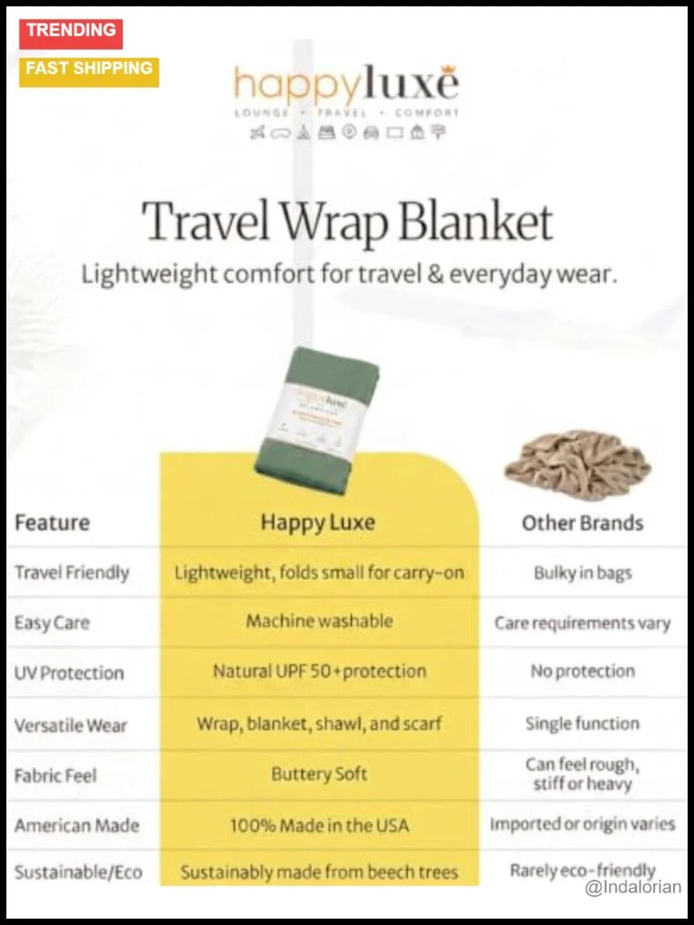Pashmina Shawl Wrap Women Travel Scarf UPF 50+ Tencel Modal USA Made